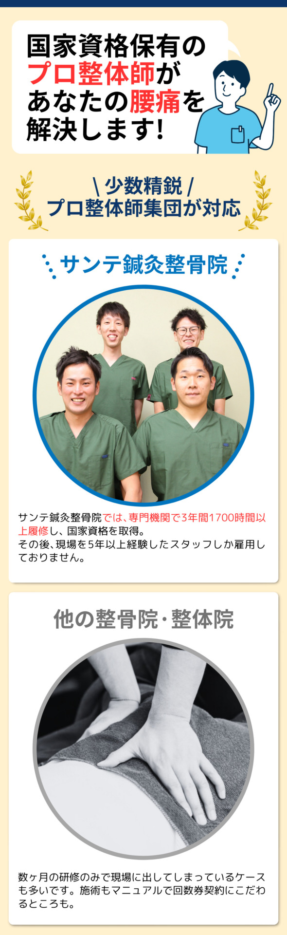 国家資格保有の プロ整体師が あなたの腰痛を 解決します!