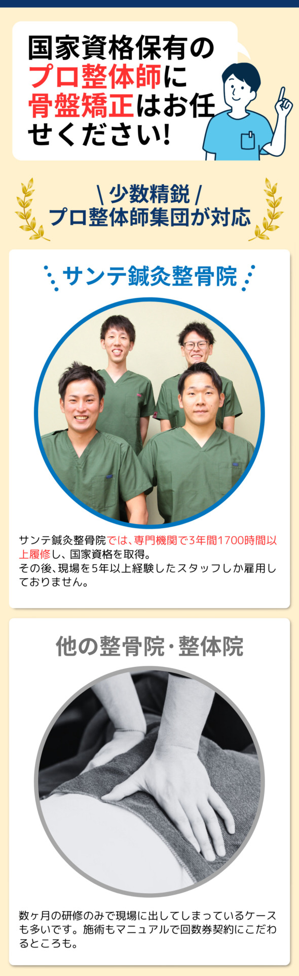 国家資格保有の プロ整体師に 骨盤矯正はお任せください!